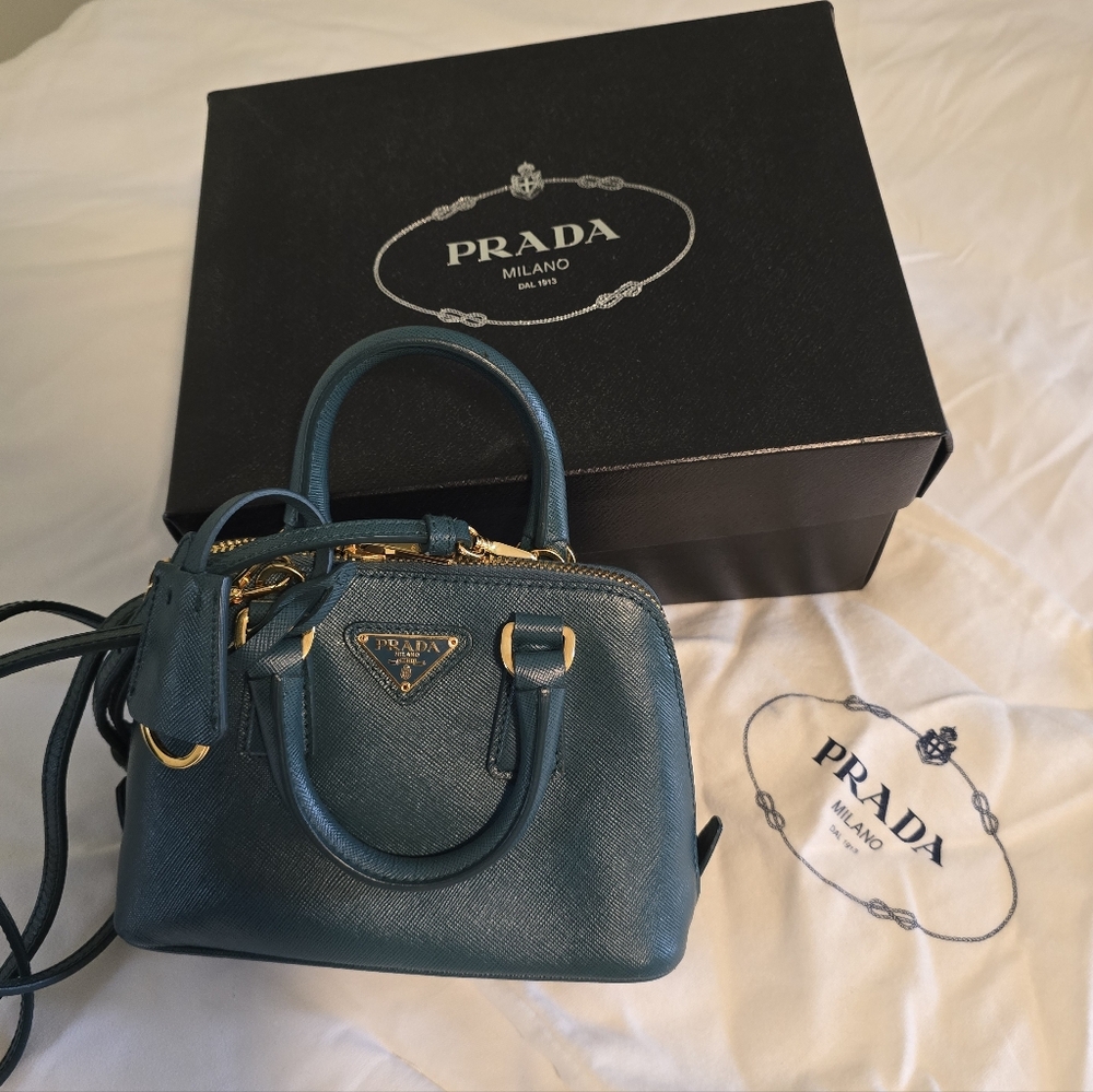 Prada Saffiano Mini Promenade Crossbody Bag - Teal - Picture 2 of 10